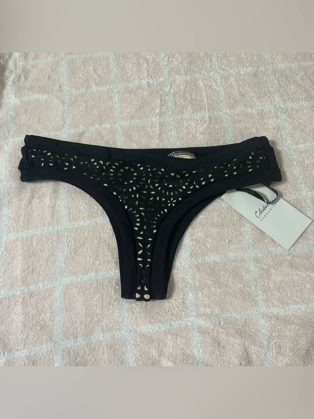 NWT Cleobella Black Laser-Cut Bikini Bottom with Cutout Motif Size XS